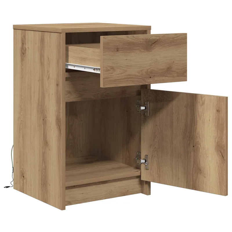 Armoire de chevet LED moderne rangement efficace 38 x 34 x 61 cm en bois d'ingénierie chêne artisanal 02_0052440