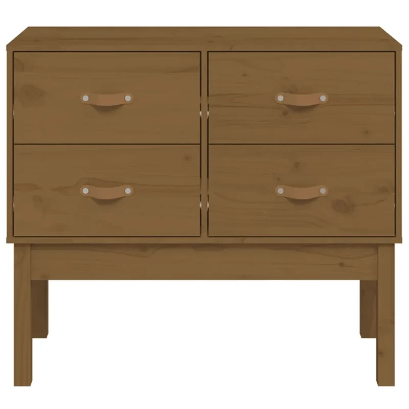 Armoire console en bois de pin massif salon bureau 90 x 40 x 78 cm rangement optimal style rustique en bois marron miel 02_0048455
