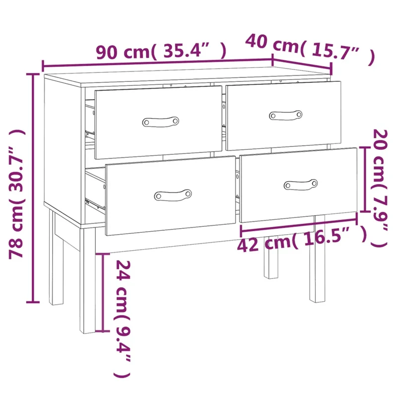 Armoire console en bois de pin massif salon bureau 90 x 40 x 78 cm rangement optimal style rustique en bois marron miel 02_0048455