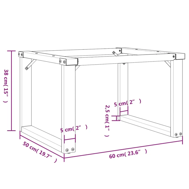 Pieds de table basse cadre en O 60 x 50 x 38 cm robustes et stables style industriel en acier noir 02_0047214