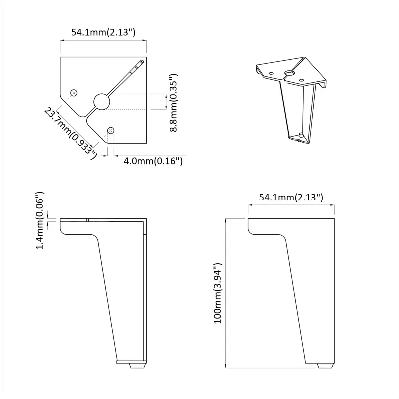 Lot de 12 pieds de meuble en fer durable 54,1 x 54,1 x 100 mm installation facile style moderne noir 02_0051974