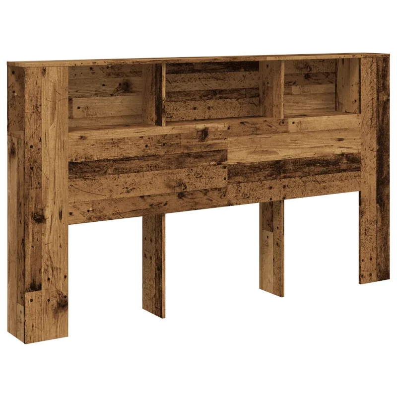 Armoire de tête de lit à bibliothèque vintage 180 x 18,5 x 102,5 cm avec rangement pratique ambiance cosy en bois d'ingénierie vieux bois 02_0050972