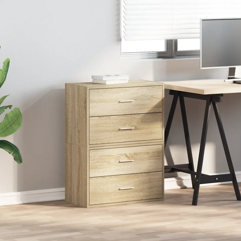 Lot de 2 armoires de rangement avec 2 tiroirs 60 x 31 x 40 cm en bois d'ingénierie chêne sonoma 02_0051193