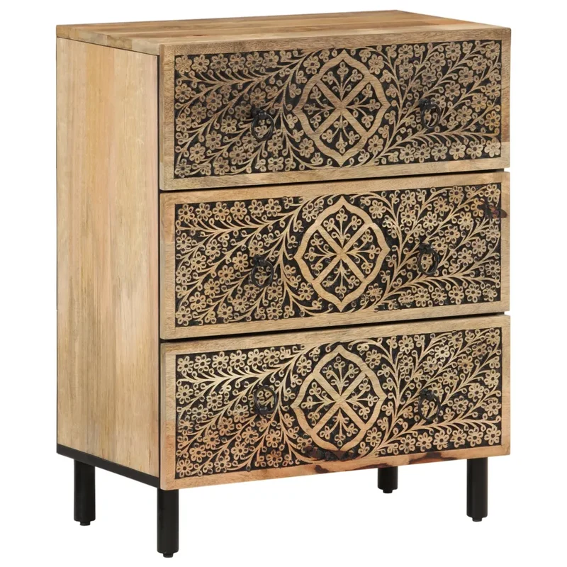 Lot de 2 armoires latérales rétro avec grand espace de rangement 60 x 33 x 75 cm en bois massif de manguier 02_0055509