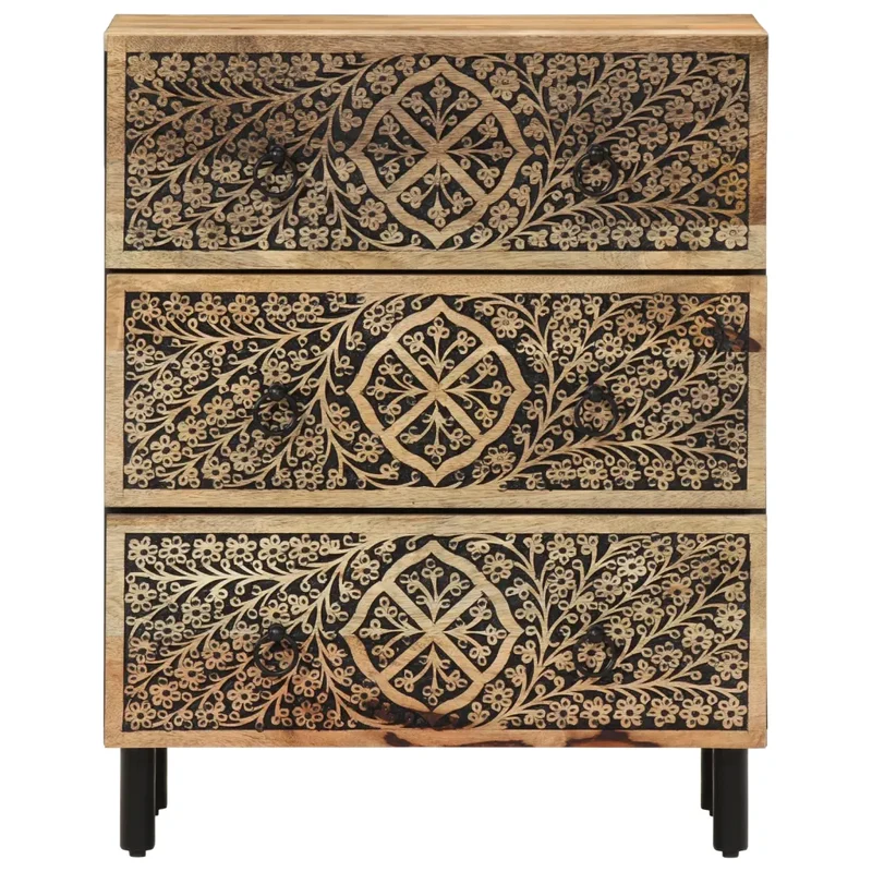 Lot de 2 armoires latérales rétro avec grand espace de rangement 60 x 33 x 75 cm en bois massif de manguier 02_0055509