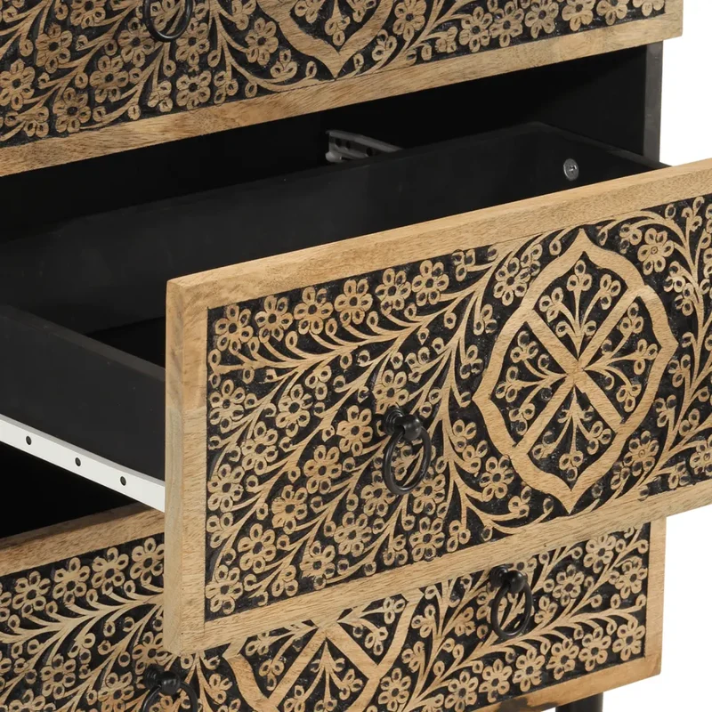 Lot de 2 armoires latérales rétro avec grand espace de rangement 60 x 33 x 75 cm en bois massif de manguier 02_0055509