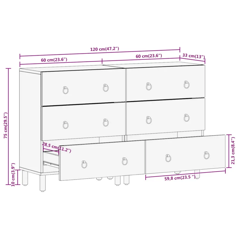 Lot de 2 armoires latérales rétro avec grand espace de rangement 60 x 33 x 75 cm en bois massif de manguier 02_0055509