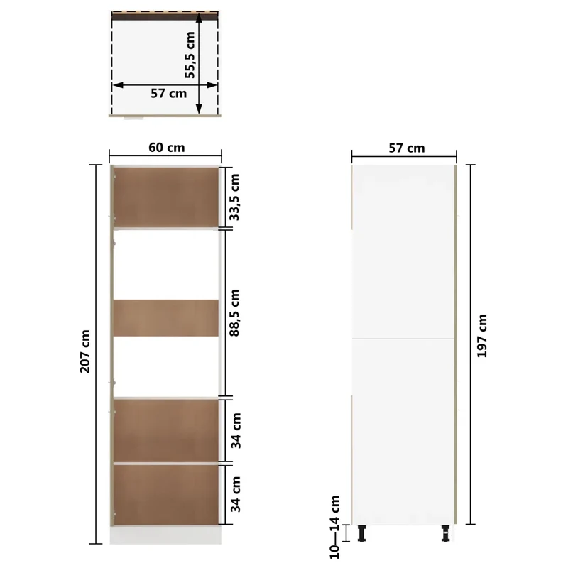 Armoire de rangement ergonomique cuisine avec quatre étagères 60 x 57 x 207 cm en bois d'ingénierie chêne sonoma 02_0047708