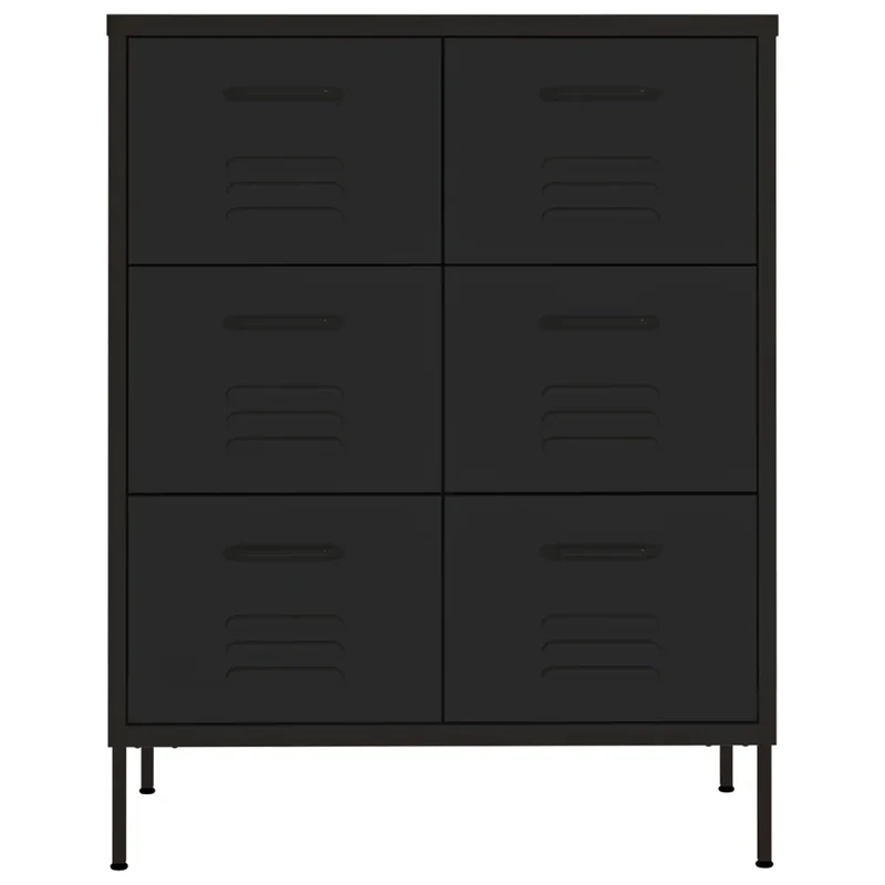 Armoire à tiroirs noire 80 x 35 x 101,5 cm robuste rangement ergonomique design contemporain en acier noir 02_0046842