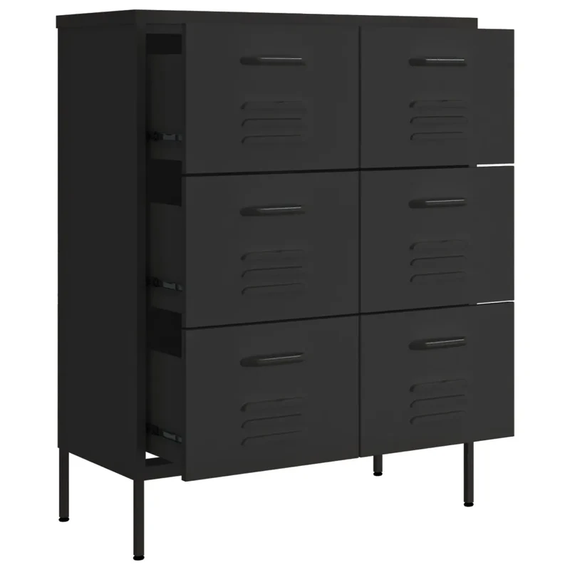 Armoire à tiroirs noire 80 x 35 x 101,5 cm robuste rangement ergonomique design contemporain en acier noir 02_0046842