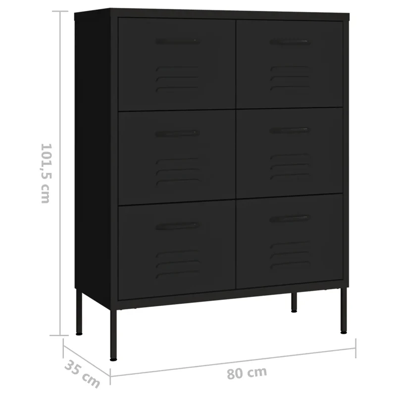Armoire à tiroirs noire 80 x 35 x 101,5 cm robuste rangement ergonomique design contemporain en acier noir 02_0046842