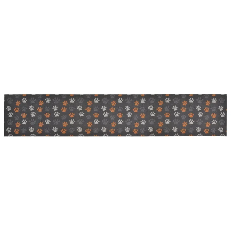 Tapis de cuisine lavable design élégant impression de pattes 300 x 60 cm en velours noir 02_0046067