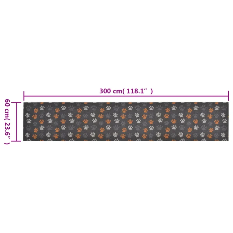 Tapis de cuisine lavable design élégant impression de pattes 300 x 60 cm en velours noir 02_0046067