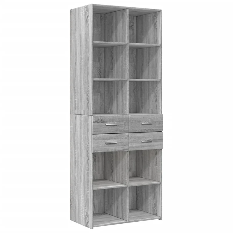 Armoire de rangement haute 11 compartiments 70 x 42,5 x 225 cm style moderne en bois d'ingénierie gris 02_0055591