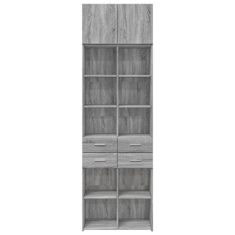 Armoire de rangement haute 11 compartiments 70 x 42,5 x 225 cm style moderne en bois d'ingénierie gris 02_0055591
