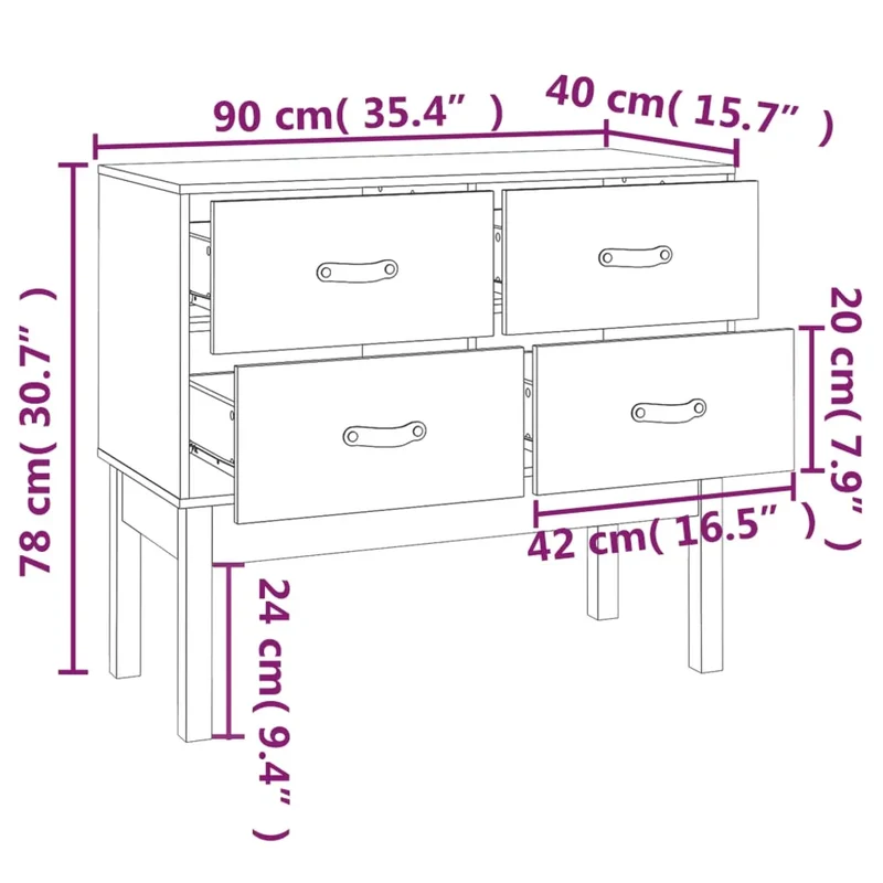 Armoire console noire 90 x 40 x 78 cm avec 4 tiroirs rangement design rustique en bois de pin 02_0048456