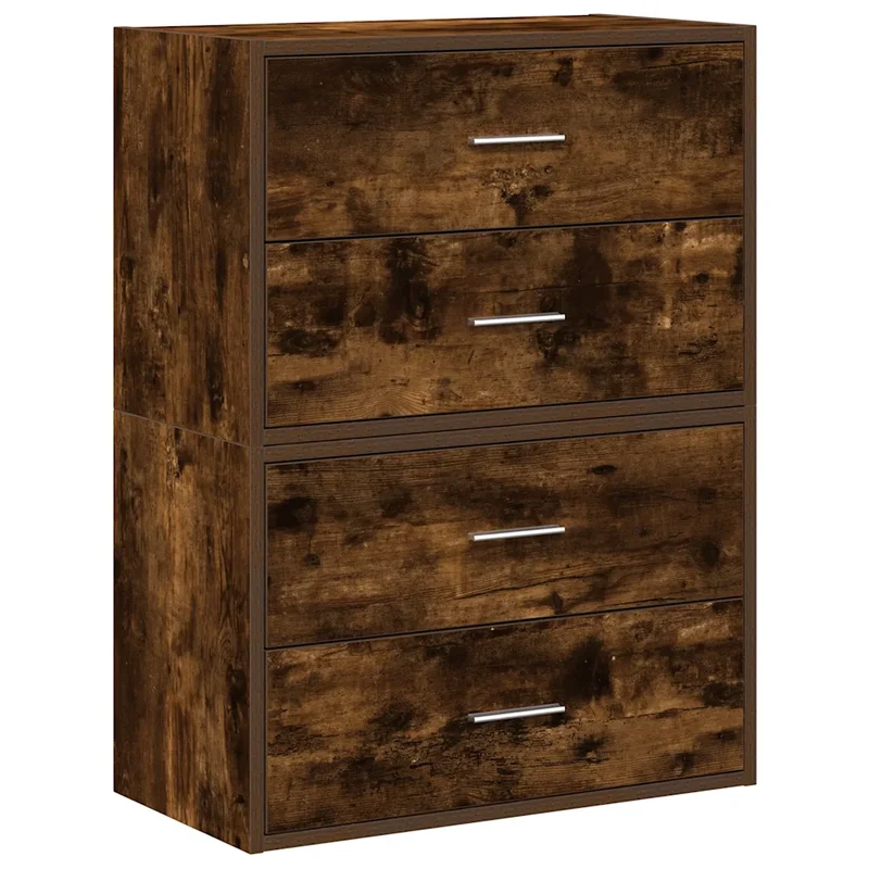 Lot de 2 armoires de rangement avec 2 tiroirs empilables 60 x 31 x 40 cm en bois d'ingénierie chêne fumé 02_0051197
