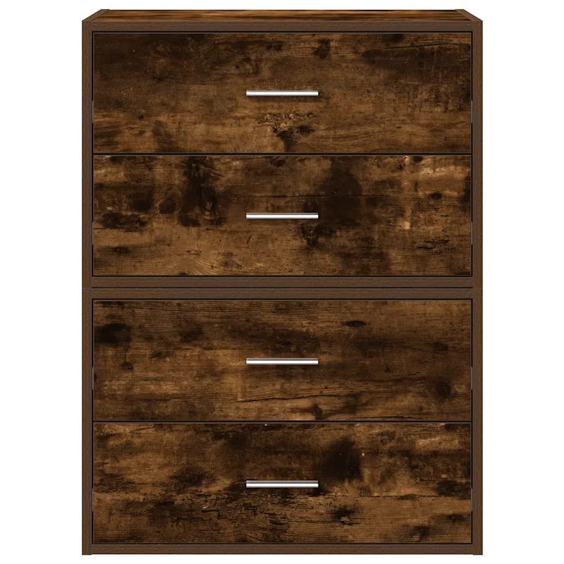Lot de 2 armoires de rangement avec 2 tiroirs empilables 60 x 31 x 40 cm en bois d'ingénierie chêne fumé 02_0051197