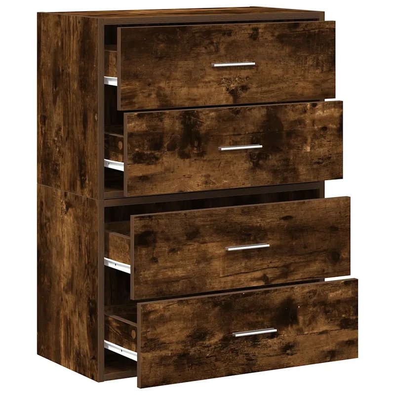 Lot de 2 armoires de rangement avec 2 tiroirs empilables 60 x 31 x 40 cm en bois d'ingénierie chêne fumé 02_0051197