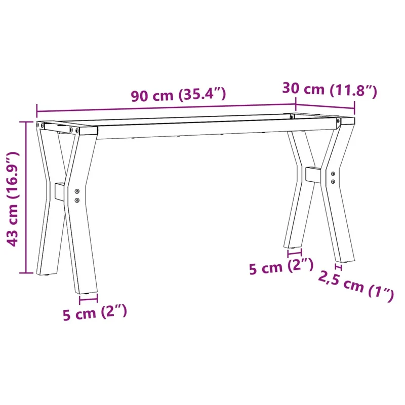 Pieds de table basse cadre en Y 90 x 30 x 43 cm robustes stables style industriel en acier noir 02_0047252