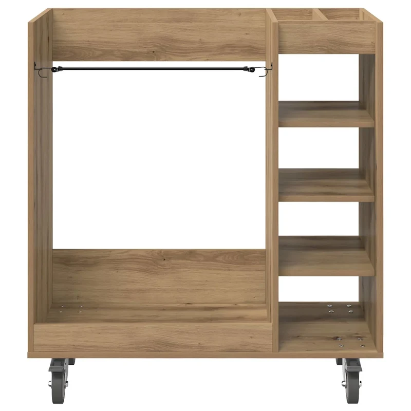 Armoire de rangement intérieure moderne avec 4 roues grand espace de stockage 90 x 45 x 98 cm en bois chêne artisanal 02_0055070