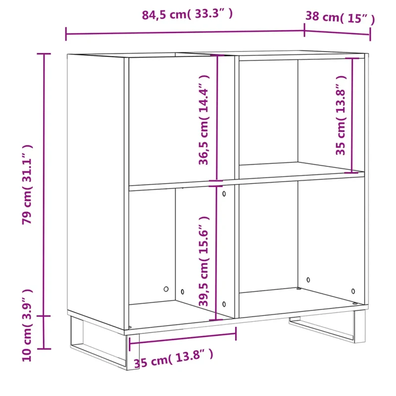 Armoire à disques pratique avec espace de rangement 84,5 x 38 x 89 cm en bois d'ingénierie gris béton 02_0049178