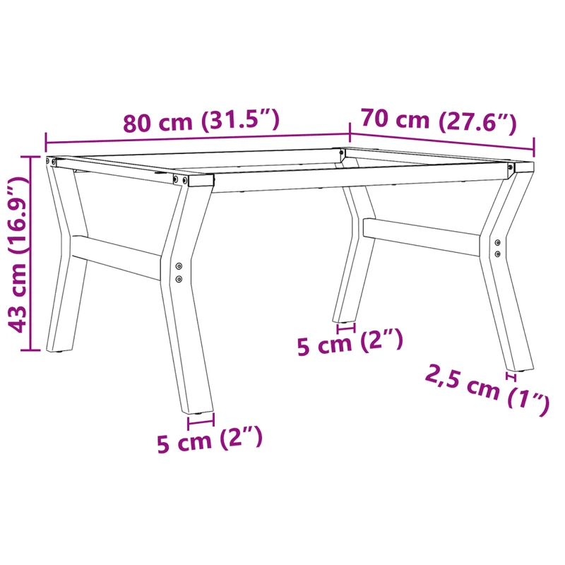 Pieds de table basse cadre en Y robustes design industriel 80 x 70 x 43 cm en acier noir 02_0047250