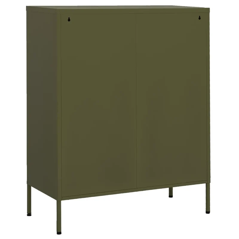 Armoire de rangement moderne 80 x 35 x 101,5 cm avec 2 tiroirs pratiques ambiance cosy en acier vert olive 02_0046844