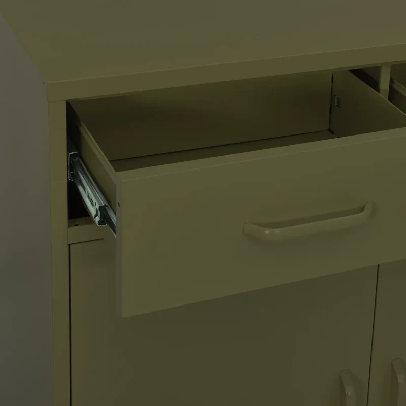 Armoire de rangement moderne 80 x 35 x 101,5 cm avec 2 tiroirs pratiques ambiance cosy en acier vert olive 02_0046844