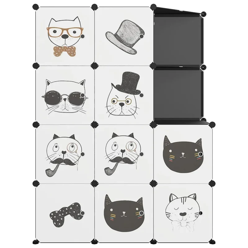 Armoire de rangement cubique enfants pratique 110 x 46,5 x 144 cm motif coloré en PP noir 02_0047052