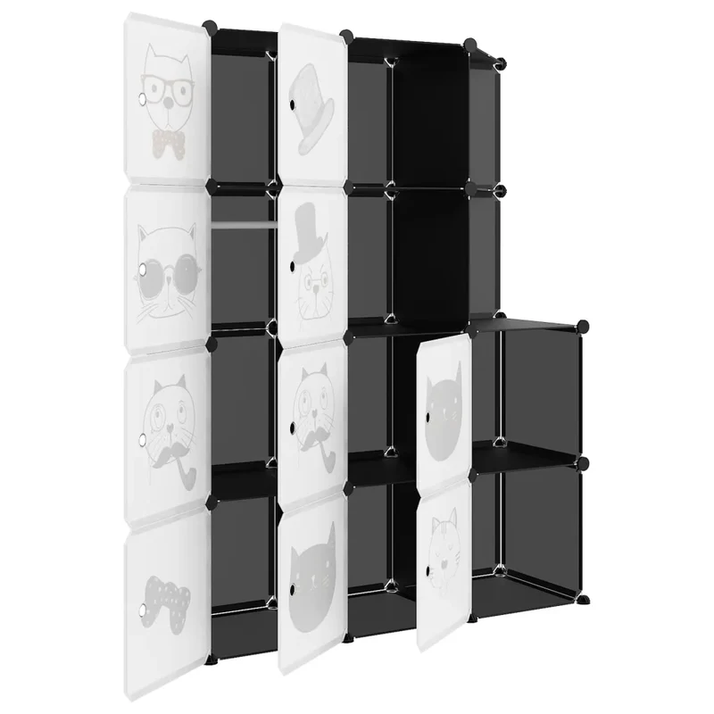 Armoire de rangement cubique enfants pratique 110 x 46,5 x 144 cm motif coloré en PP noir 02_0047052