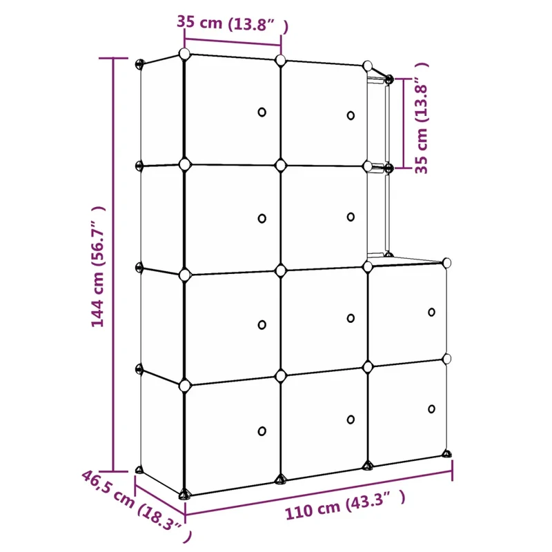 Armoire de rangement cubique enfants pratique 110 x 46,5 x 144 cm motif coloré en PP noir 02_0047052
