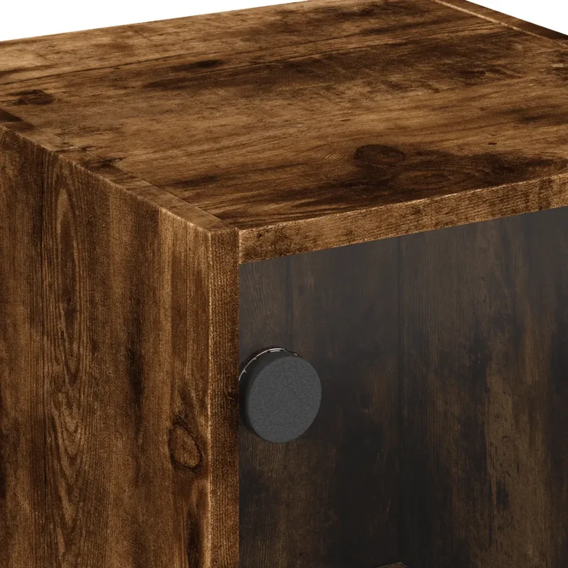 Armoire latérale en bois d'ingénierie 35 x 37 x 75 cm avec portes vitrées design intemporel en chêne fumé 02_0049320