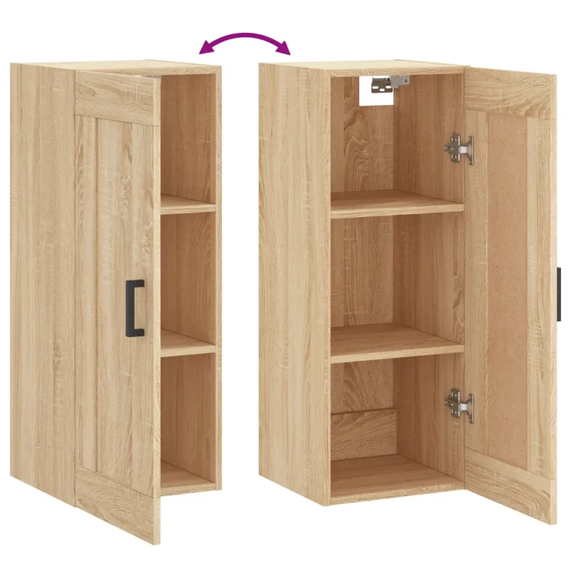 Armoire murale élégante de rangement 34,5 x 34 x 90 cm avec poignée en fer style contemporain en bois d'ingénierie chêne sonoma 02_0048948