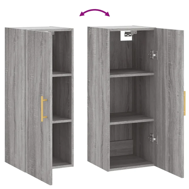 Armoire murale élégante pratique rangement 34,5 x 34 x 90 cm en bois d'ingénierie gris 02_0048659