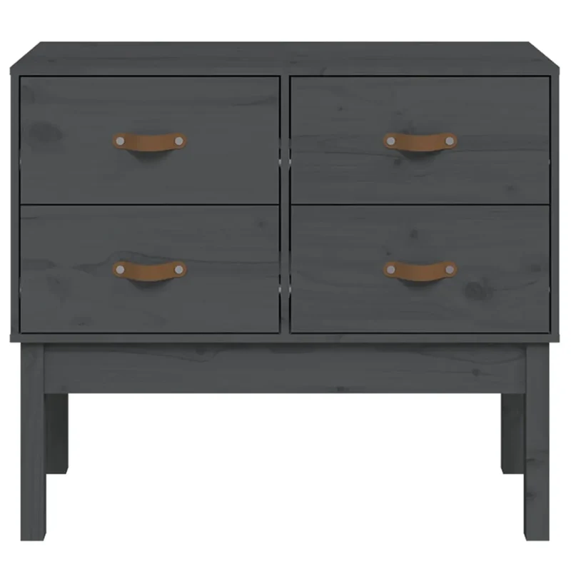 Armoire console bois de pin massif rangement moderne 90 x 40 x 78 cm en bois gris 02_0048454
