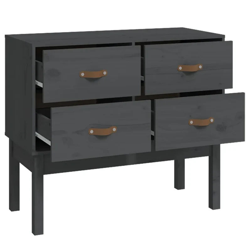 Armoire console bois de pin massif rangement moderne 90 x 40 x 78 cm en bois gris 02_0048454