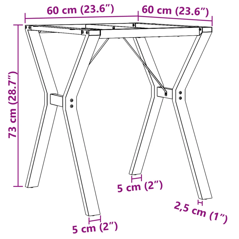 Pieds de table à manger cadre en Y 60 x 60 x 73 cm stables et robustes style industriel en acier noir 02_0047258