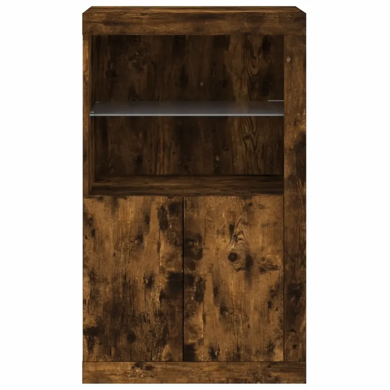 Armoire latérale avec éclairage LED mobilier design contemporain rangement 60,5 x 37 x 100 cm en bois d'ingénierie chêne fumé 02_0049360