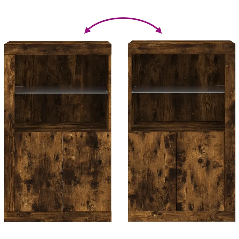 Armoire latérale avec éclairage LED mobilier design contemporain rangement 60,5 x 37 x 100 cm en bois d'ingénierie chêne fumé 02_0049360