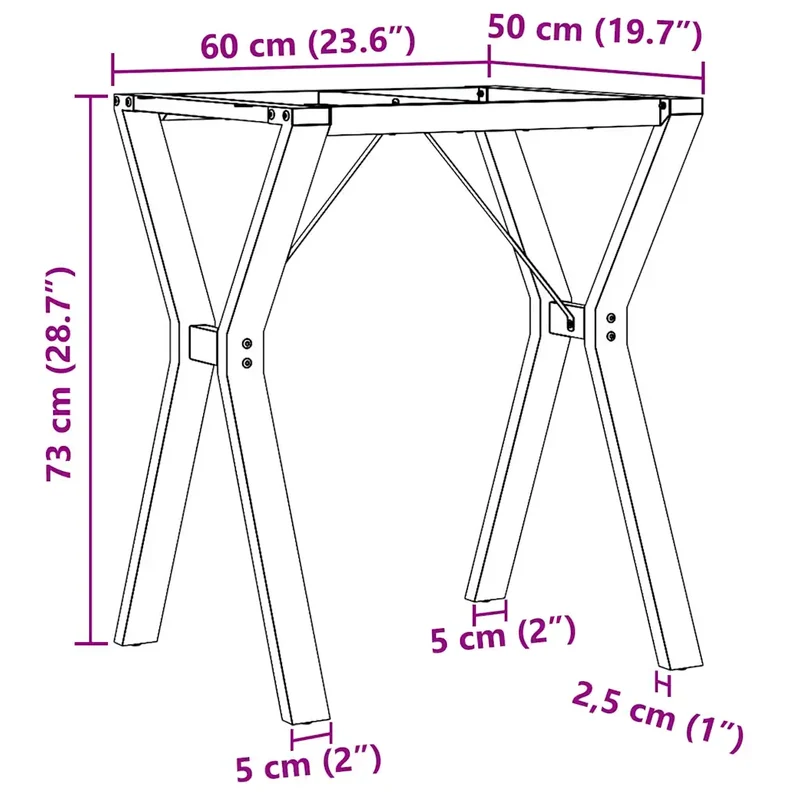 Pieds de table à manger cadre en Y 60 x 50 x 73 cm robustes et faciles à installer en acier noir 02_0047256