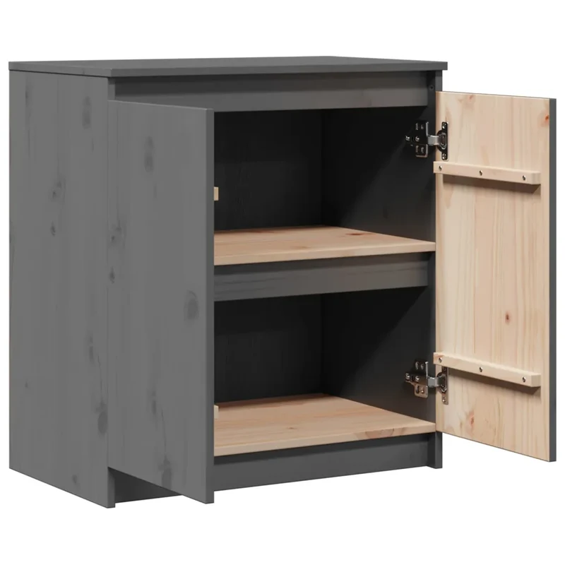Armoire latérale décorative 60 x 36 x 65 cm rangement pratique style contemporain en bois de pin gris 02_0047904