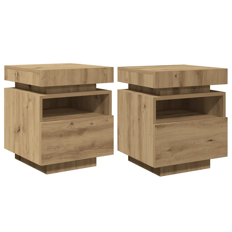 Lot de 2 tables de chevet avec éclairage LED rangement pratique 40 x 39 x 48,5 cm en bois d'ingénierie chêne artisanal 02_0051161