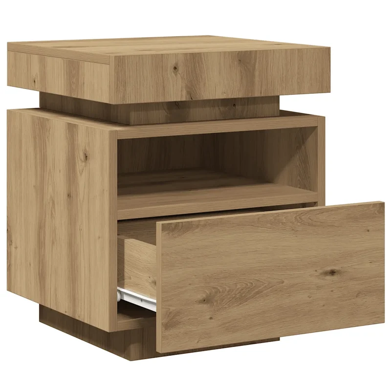 Lot de 2 tables de chevet avec éclairage LED rangement pratique 40 x 39 x 48,5 cm en bois d'ingénierie chêne artisanal 02_0051161