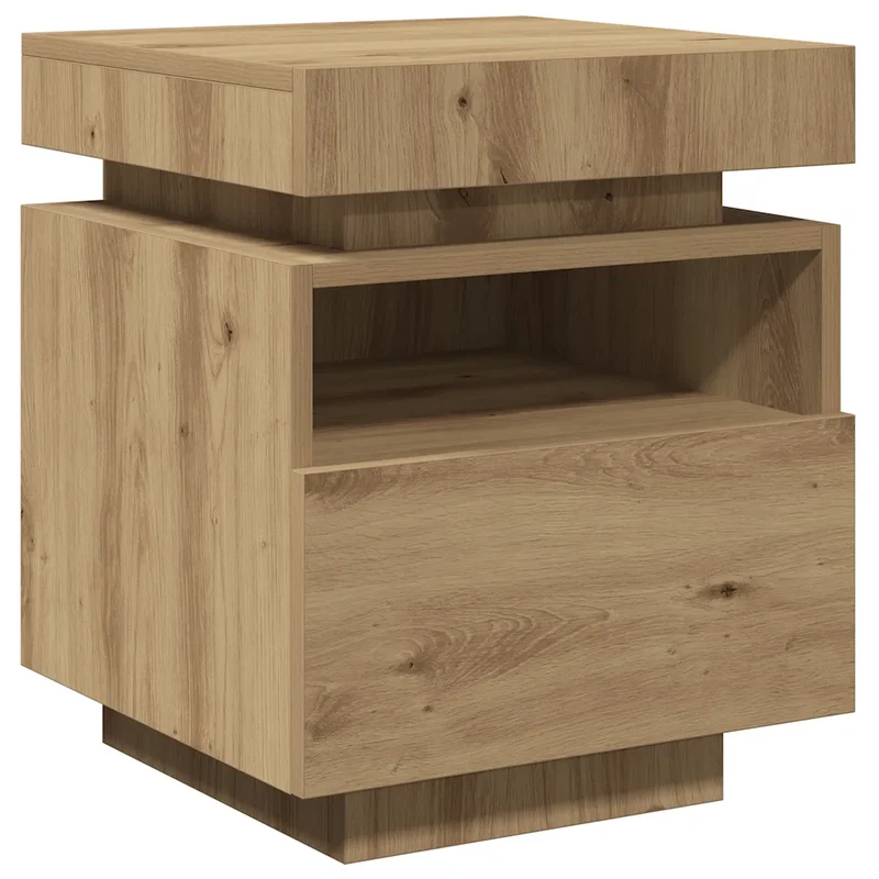Lot de 2 tables de chevet avec éclairage LED rangement pratique 40 x 39 x 48,5 cm en bois d'ingénierie chêne artisanal 02_0051161