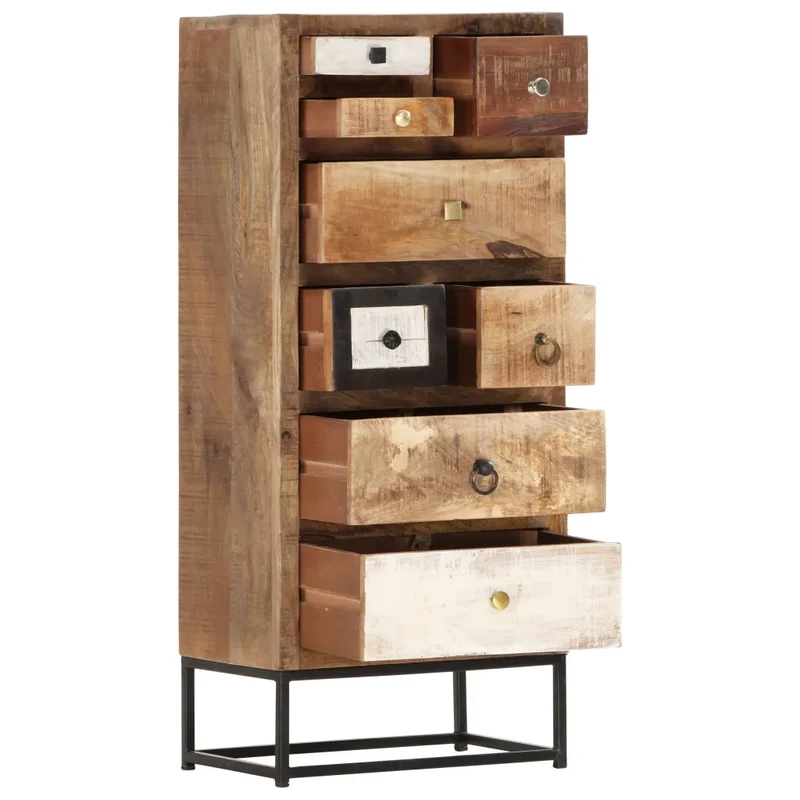Armoire à tiroirs 45 x 30 x 105 cm avec 8 tiroirs style industriel ambiance unique en bois de récupération marron 02_0046474