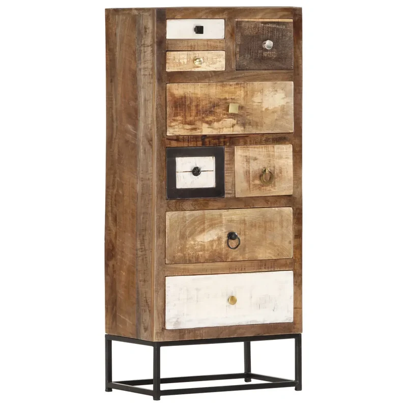 Armoire à tiroirs 45 x 30 x 105 cm avec 8 tiroirs style industriel ambiance unique en bois de récupération marron 02_0046474