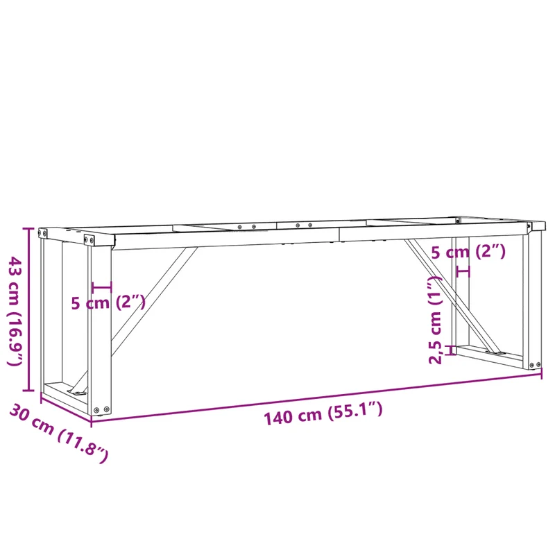 Pieds de table basse cadre en O 140 x 30 x 43 cm durables et stables style industriel en acier noir 02_0047221
