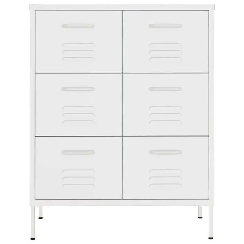 Armoire à tiroirs blanche 80 x 35 x 101 cm 6 tiroirs glissières à billes design moderne en acier blanc 02_0046843