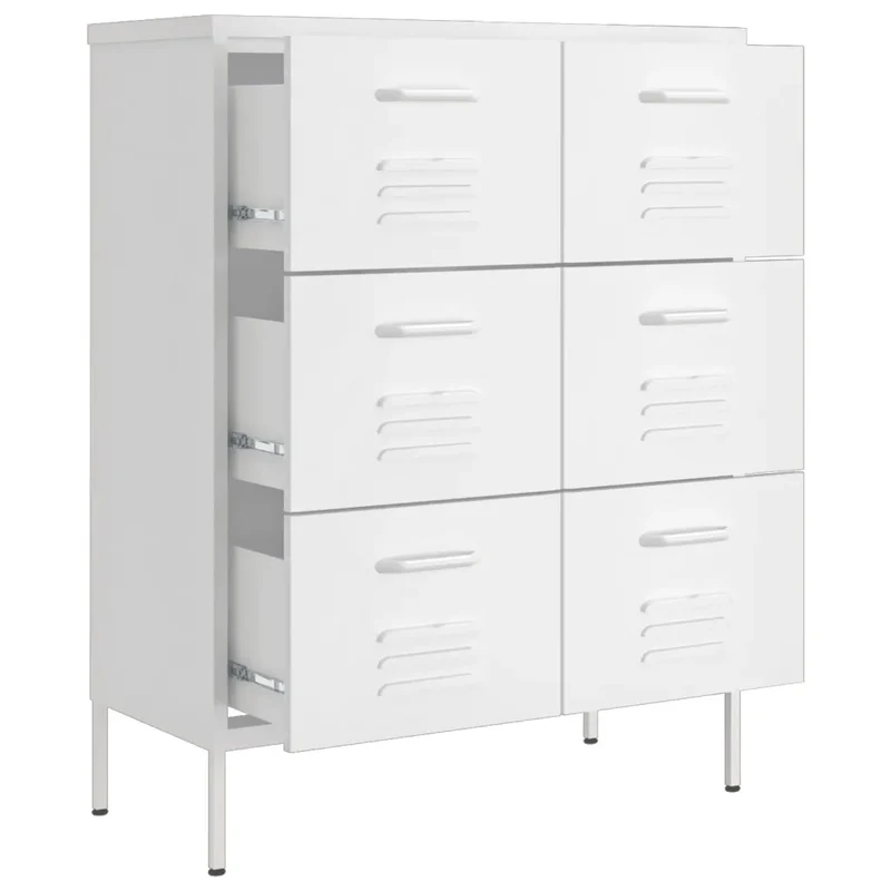 Armoire à tiroirs blanche 80 x 35 x 101 cm 6 tiroirs glissières à billes design moderne en acier blanc 02_0046843